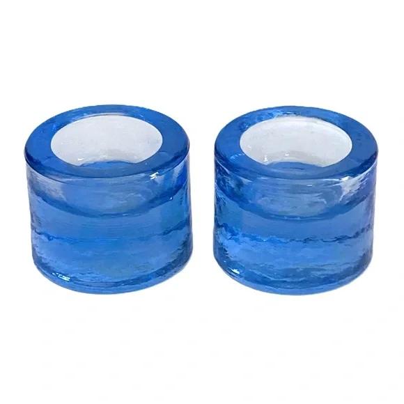 Crate & Barrel cobalt blue block tea light holders. - Picture 1 of 5